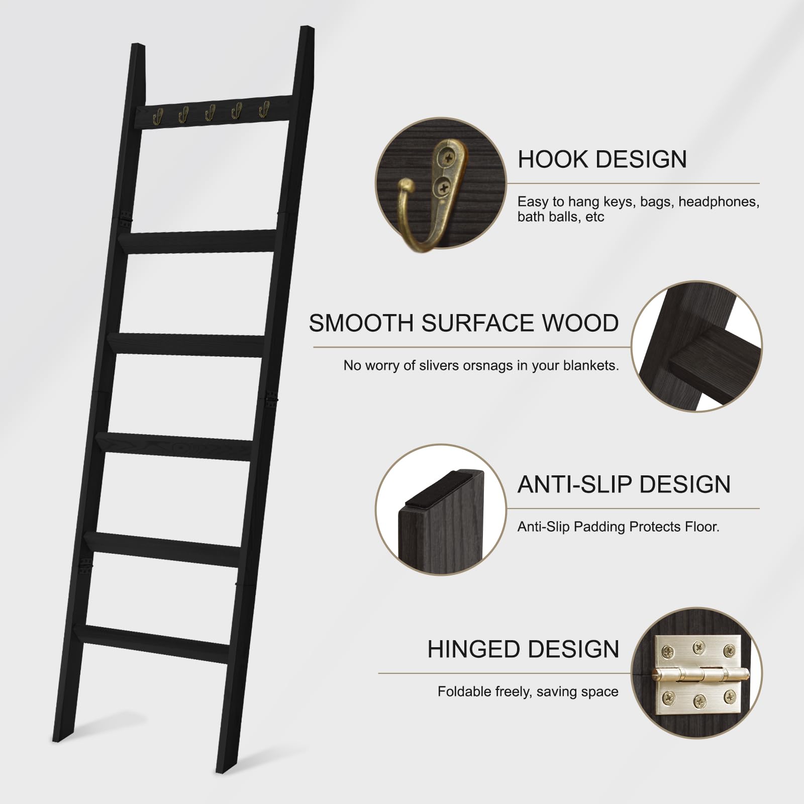 TEAKMAMA blanket ladder top hooks organizing keys and small decor items