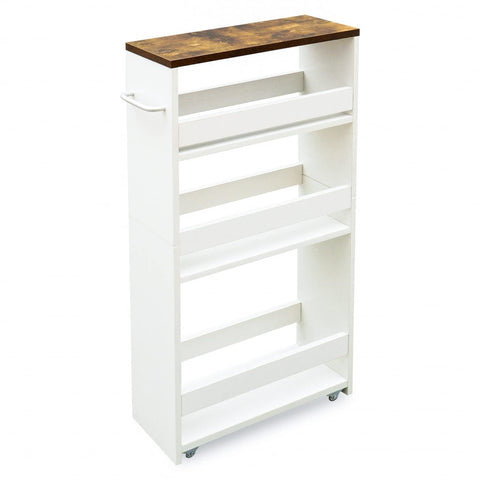 Teamix 4-tier white slim cart with handle for easy maneuvering in tight spaces