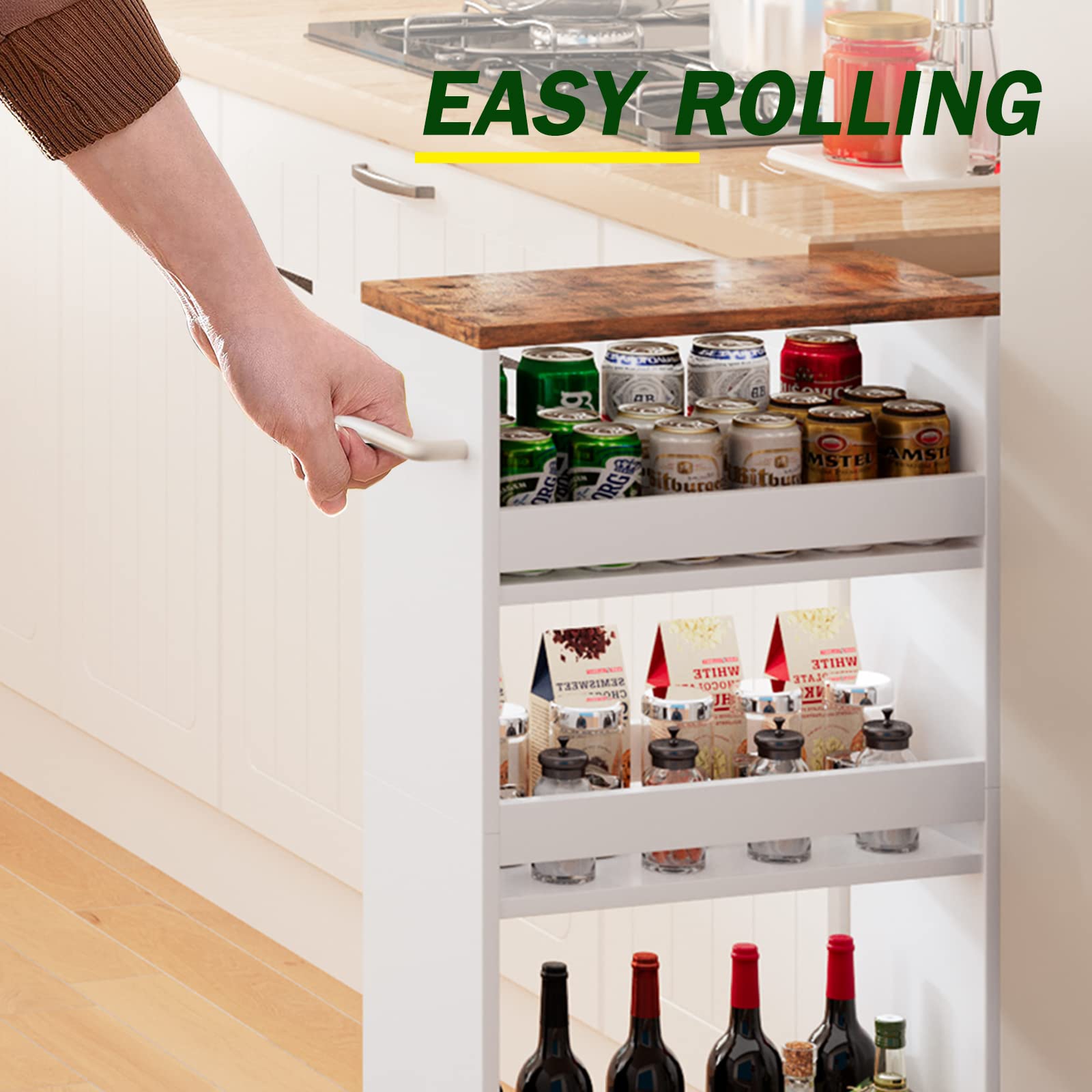 TEAMIX 4-tier white slim cart with wheels, easy to move between rooms.