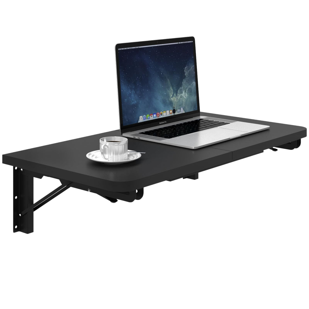 TEAMIX wall-mounted folding table in black offers a compact desk for small spaces.
