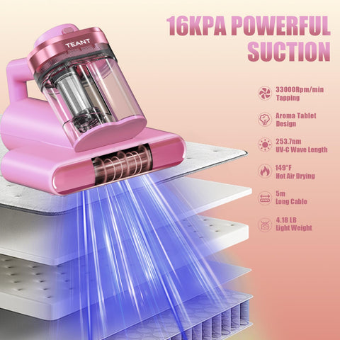 Teant vacuum uses 16kPa suction to remove embedded dust and pet hair.