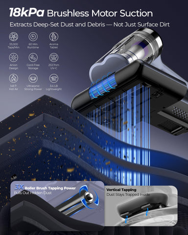 Teant Upgrade cordless mattress vacuum demonstrates true cordless freedom during room-to-room cleaning.