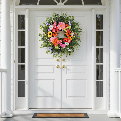 TechKen lush greenery wreath close-up emphasizing fern leaves and ivy for depth.