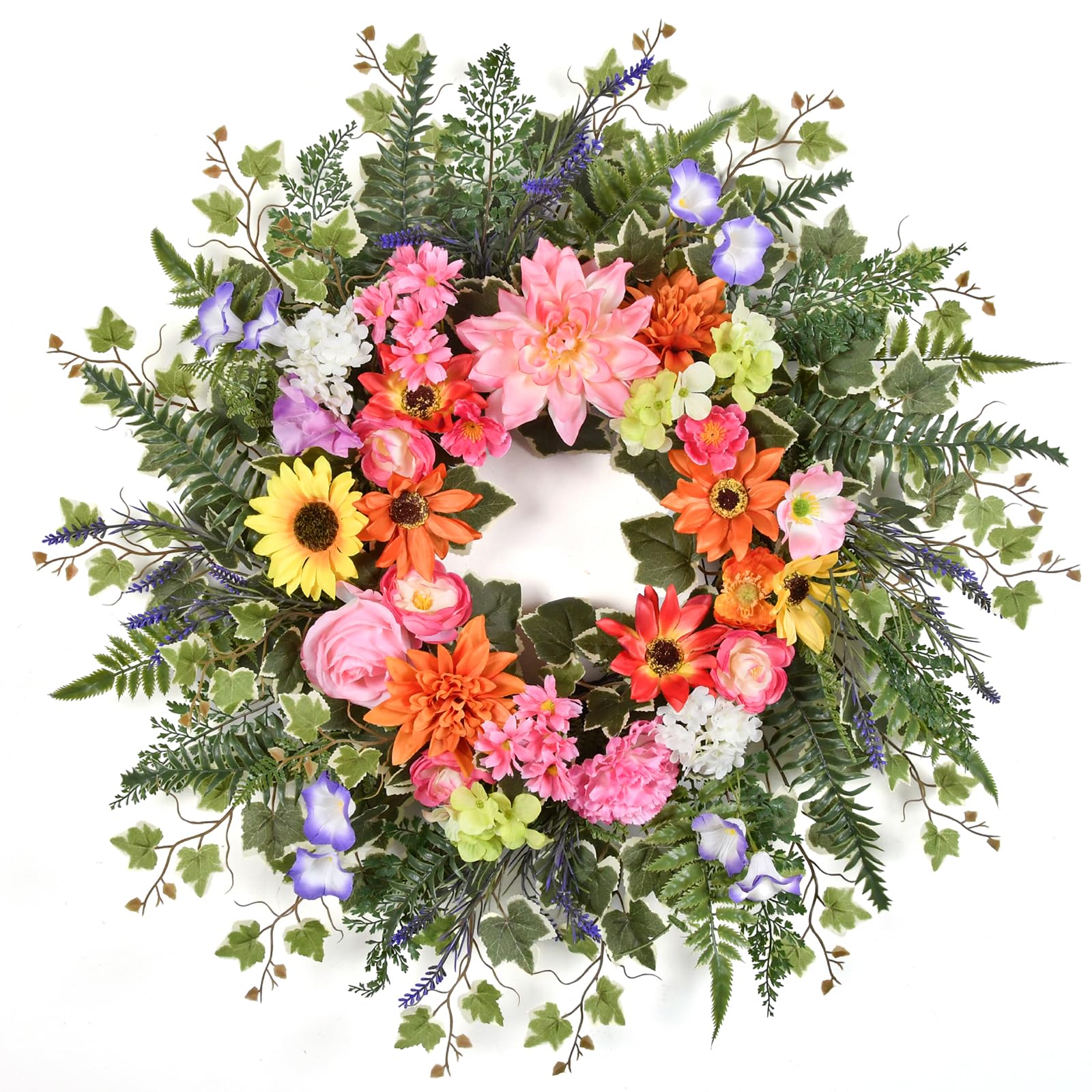 TechKen spring wreath on front door showcases vibrant blooms for welcoming curb appeal.