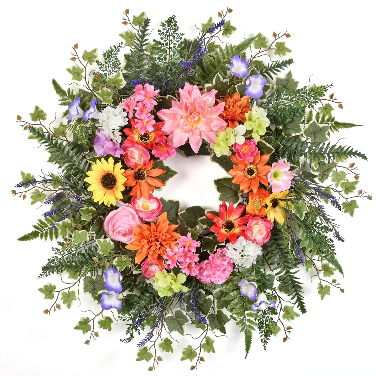 TechKen spring wreath on front door showcases vibrant blooms for welcoming curb appeal.