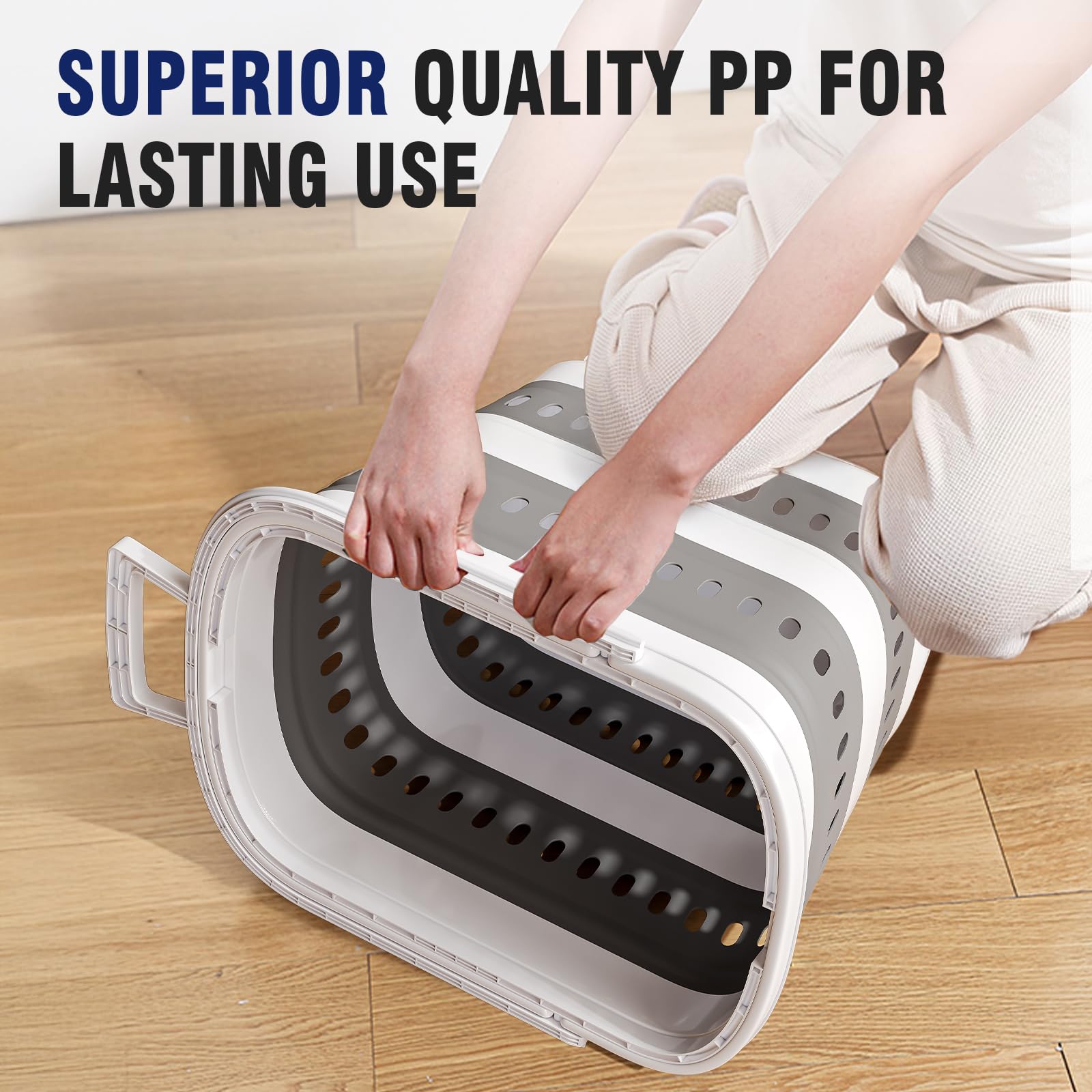 TECHMILLY large capacity laundry basket holds multiple loads for family laundry.
