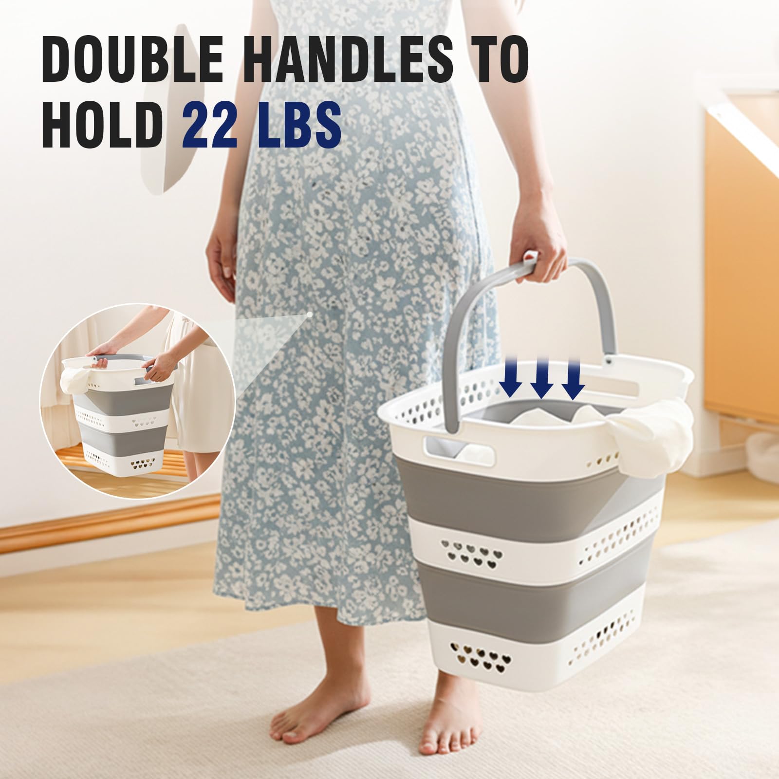 TECHMILLY large capacity basket keeps clothes organized during busy washes.