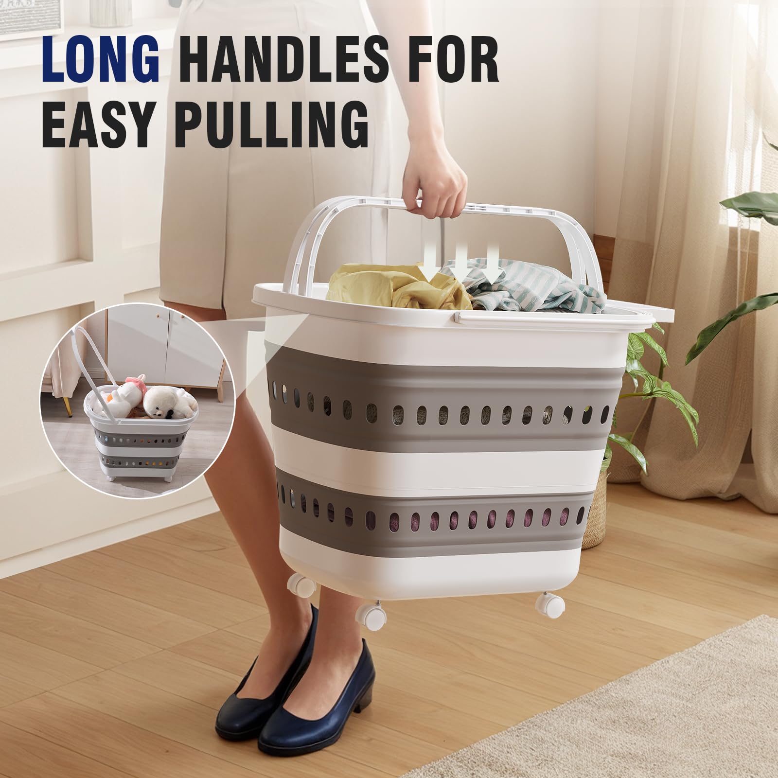 TECHMILLY wheeled laundry basket mobility to move full loads with minimal effort.