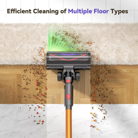 TechRise cordless vacuum anti-tangle V-shape brush reduces hair wrap for smooth operation