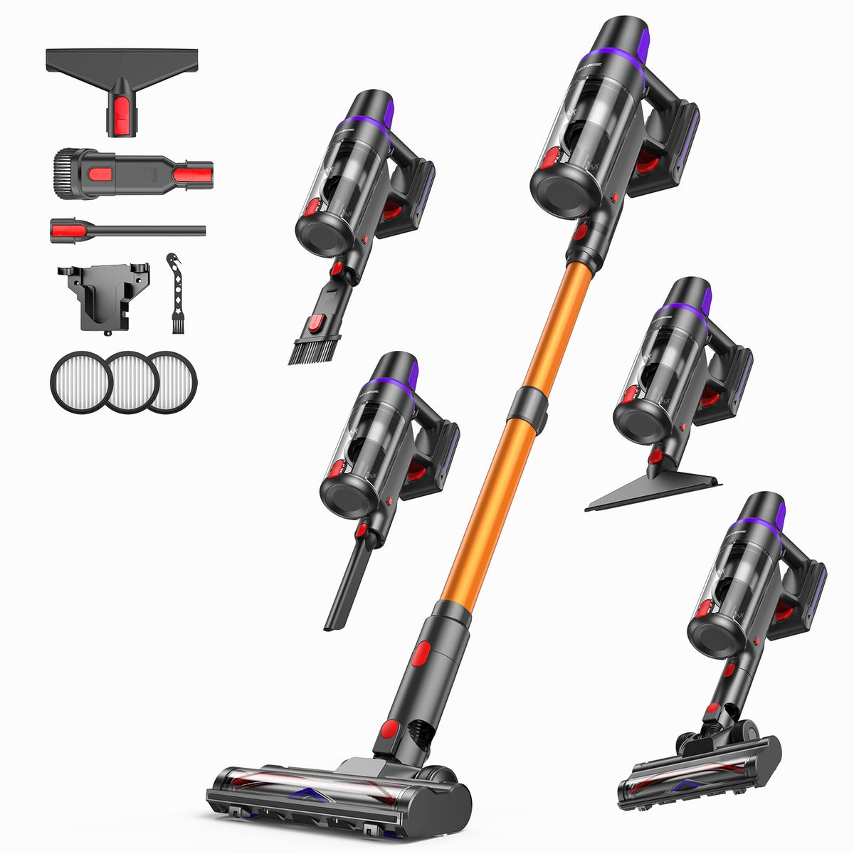 TechRise cordless vacuum front view showing slim profile for easy maneuvering around furniture