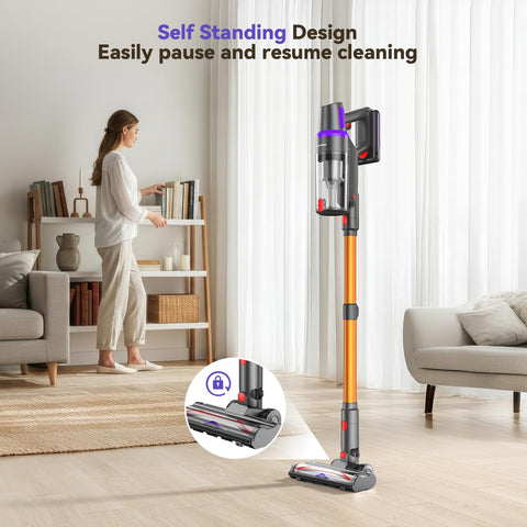 TechRise cordless vacuum self-standing design for easy pause during cleaning