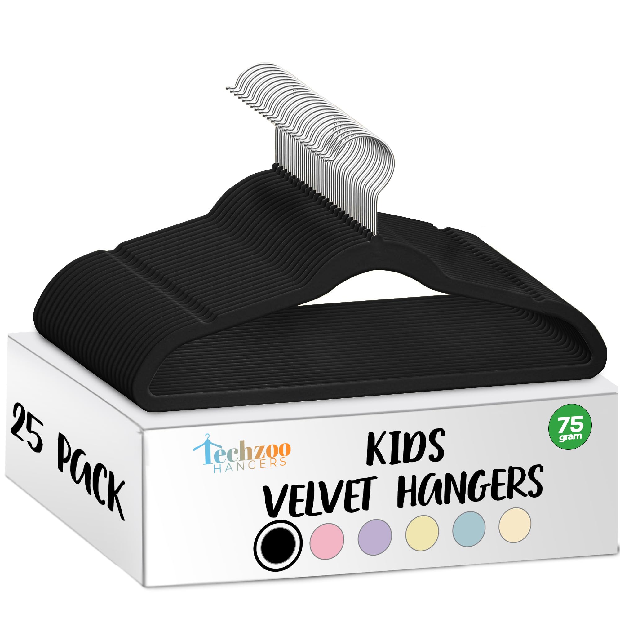 TechZoo 25 premium kids velvet hangers ultra slim for space-saving closets.