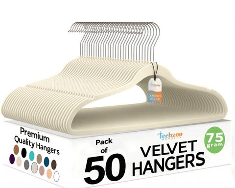 TechZoo velvet hangers ultra-thin for maximum closet space and tidy wardrobes.