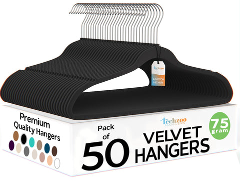 TechZoo velvet hangers with ultra-thin design maximize closet space and grip garments securely.