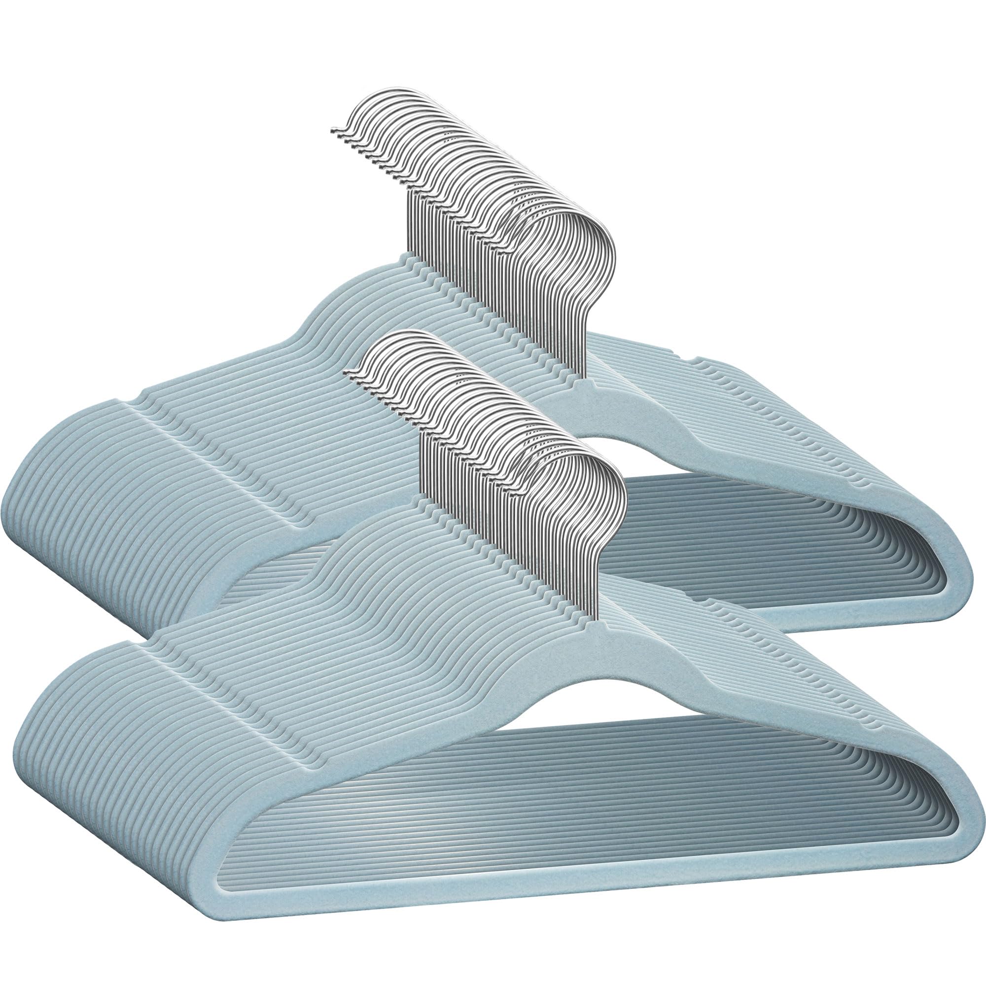 TechZoo 50 premium kids velvet hangers blue close-up velvet surface protecting fabrics