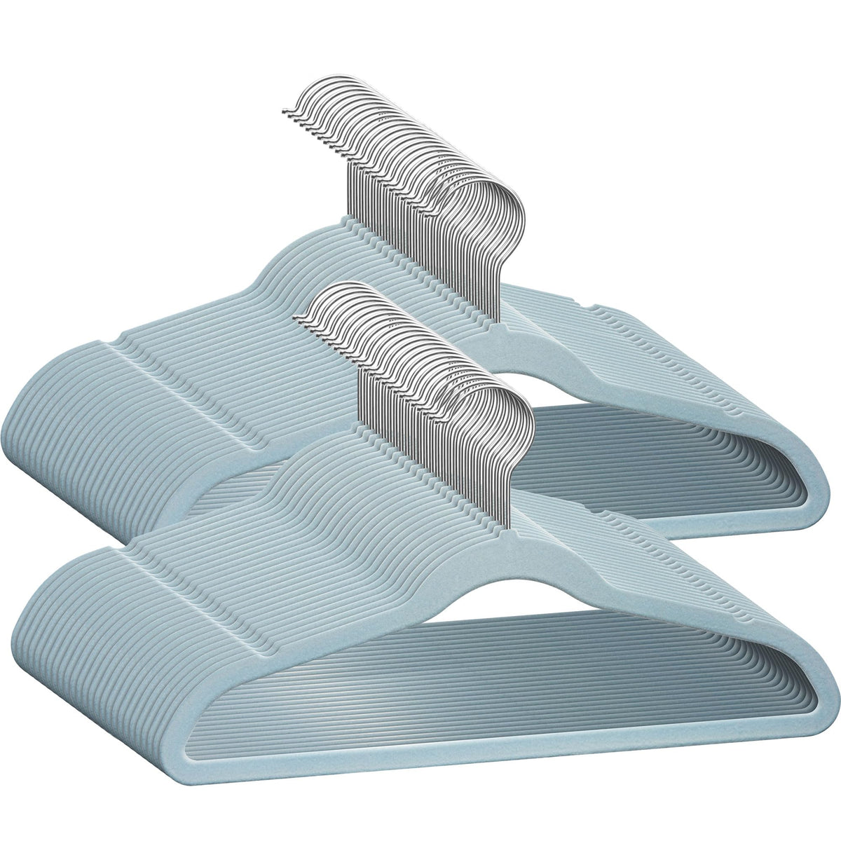 TechZoo 50 premium kids velvet hangers blue close-up velvet surface protecting fabrics