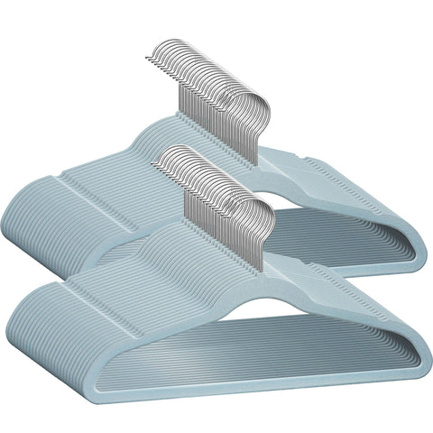 TechZoo 50 premium kids velvet hangers blue close-up velvet surface protecting fabrics