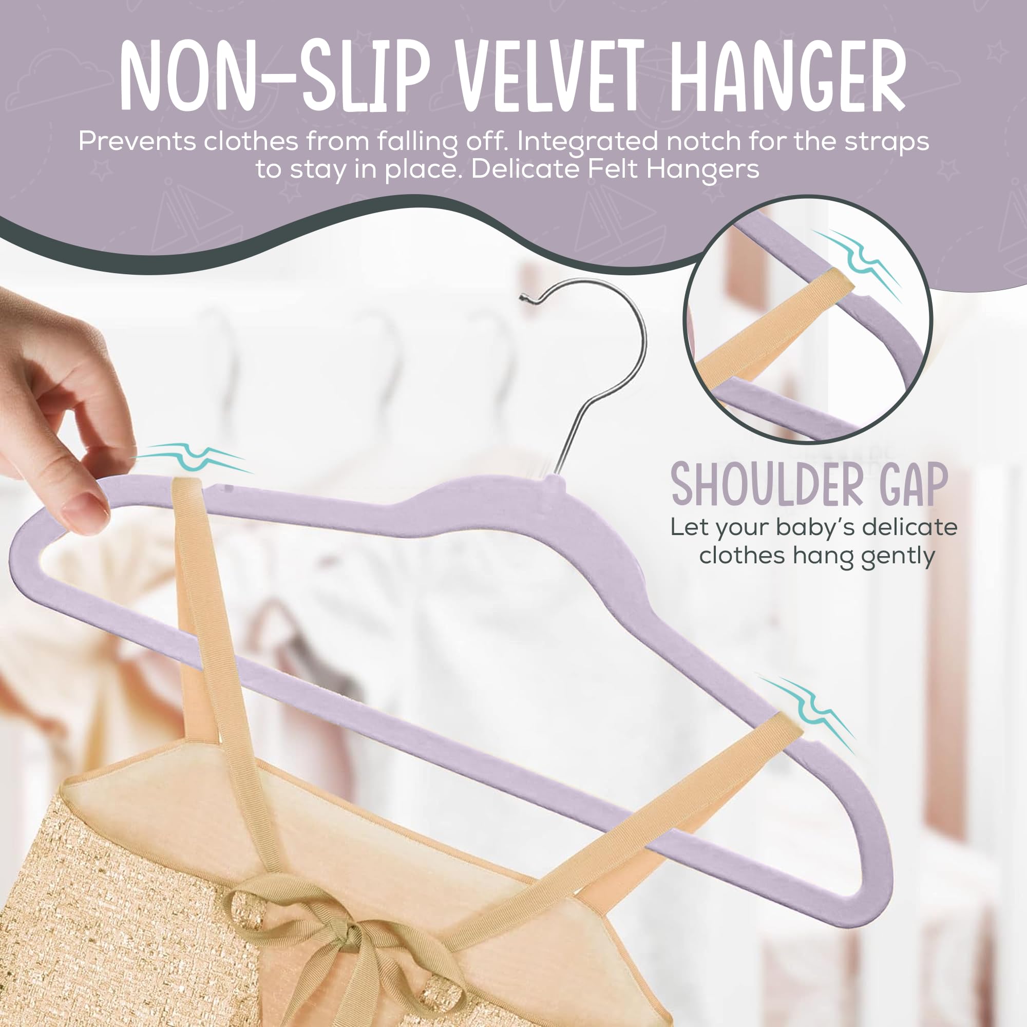 Soft velvet finish cushions fabrics and reduces snagging on delicate garments.