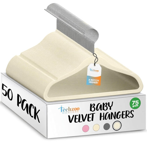 TechZoo baby velvet hanger 11.8-inch with non-slip shoulders keeps garments pristine.
