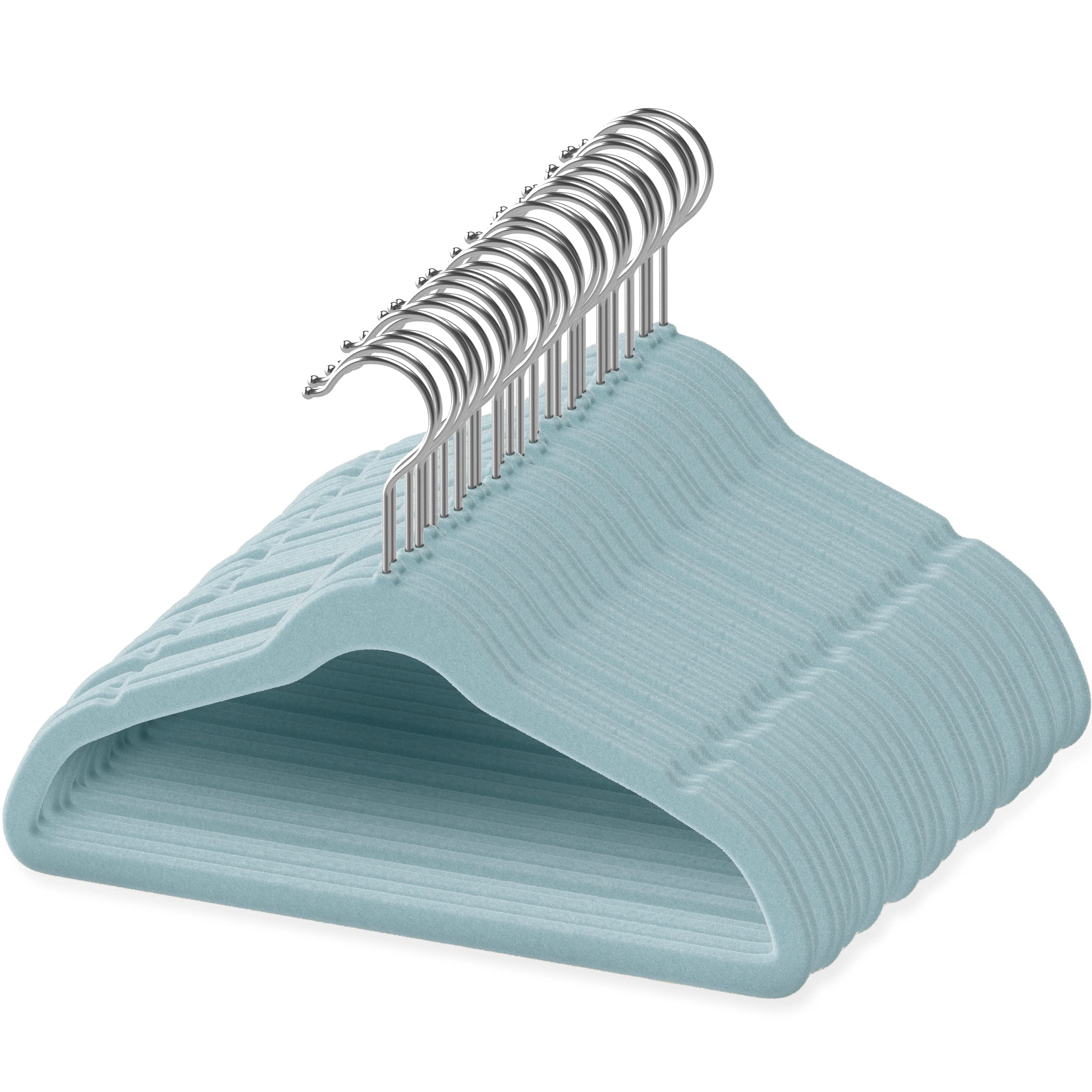 TechZoo baby velvet hanger blue pack50 close-up showing soft grip to protect delicate outfits.