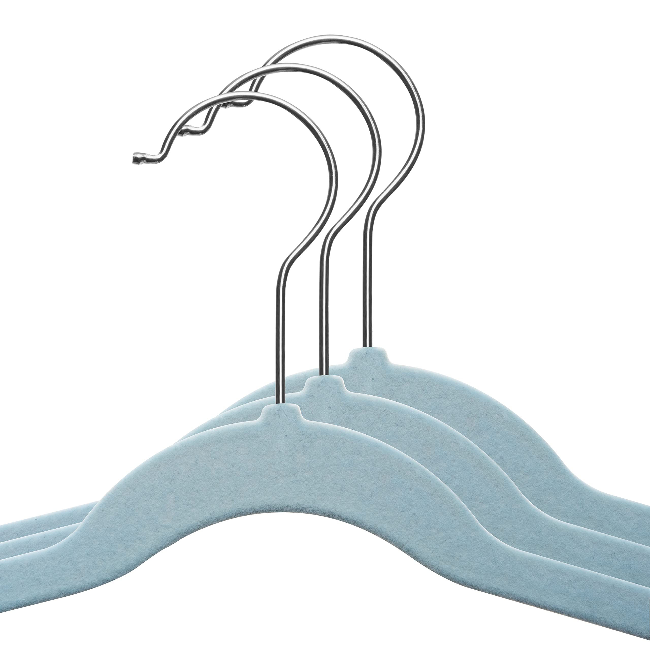 TechZoo kids clothes neatly organized on blue velvet hangers.