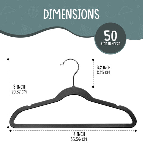 TechZoo 14-inch ultra slim velvet hangers reduce closet clutter for kids' outfits.