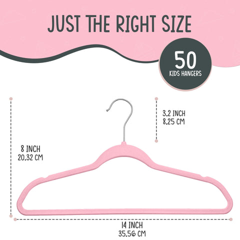 TechZoo velvet hangers for kids with notched shoulders in pink to keep garments in place.