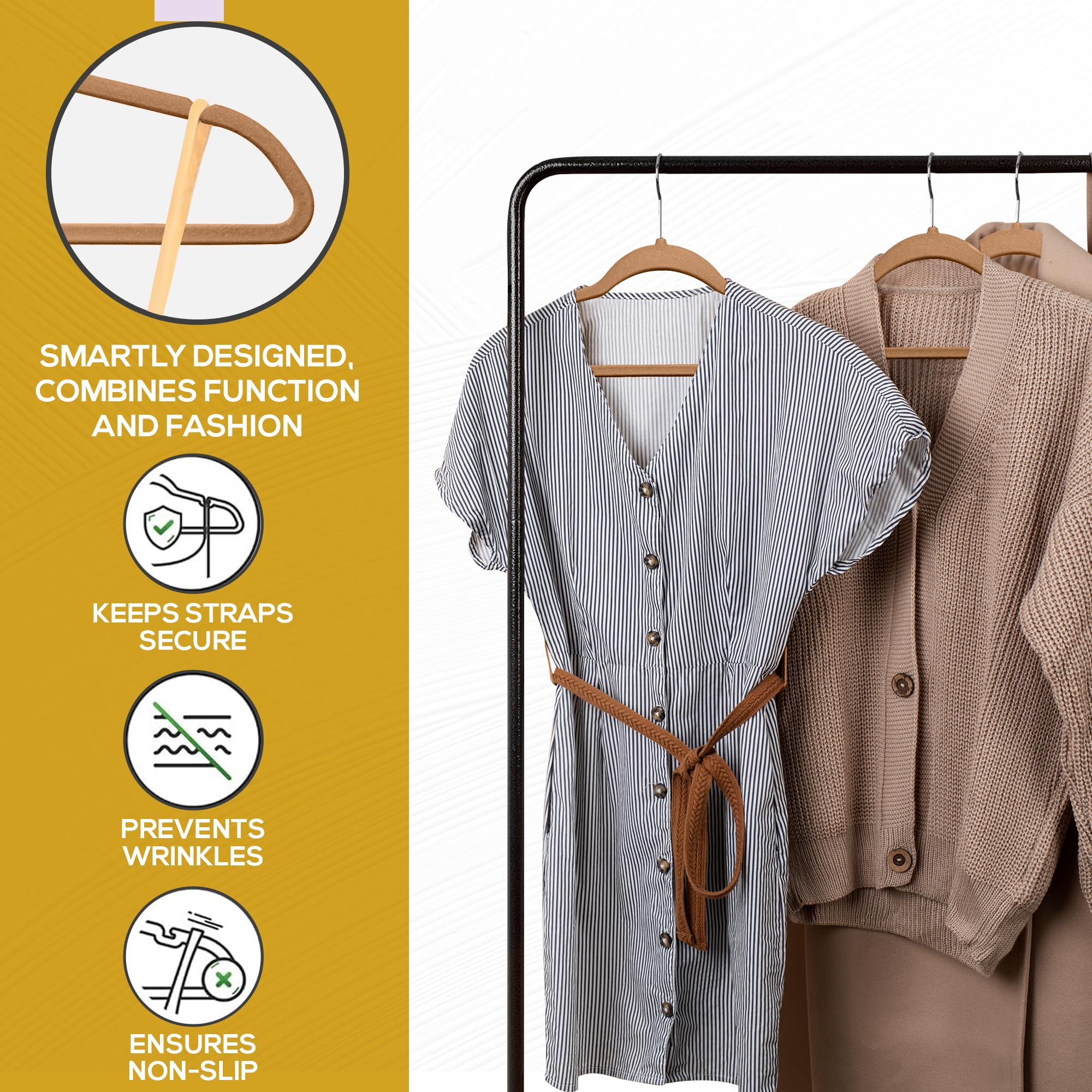 TechZoo non-slip velvet hangers keep garments secure.