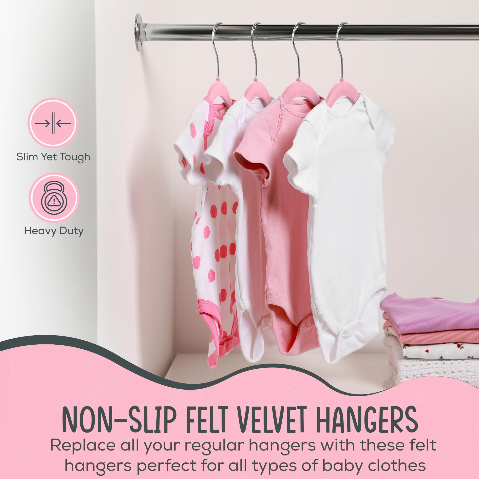 TechZoo pink velvet finish adds gentle touch and anti-slip support for baby clothes.