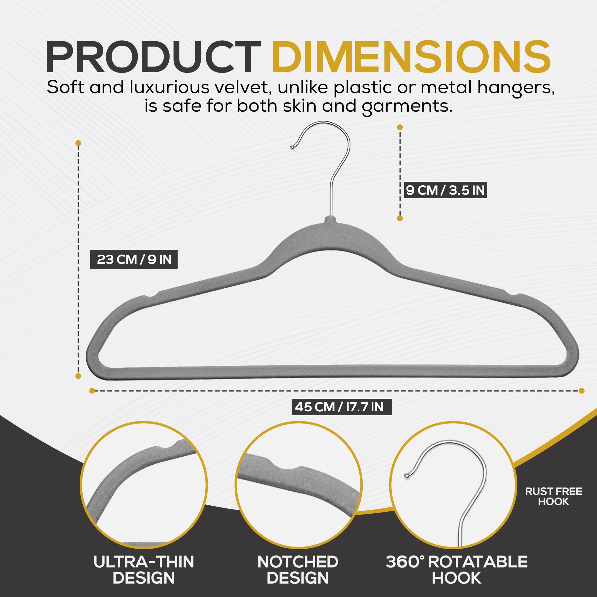 TechZoo velvet hangers with 360-degree swivel hook for easy sorting