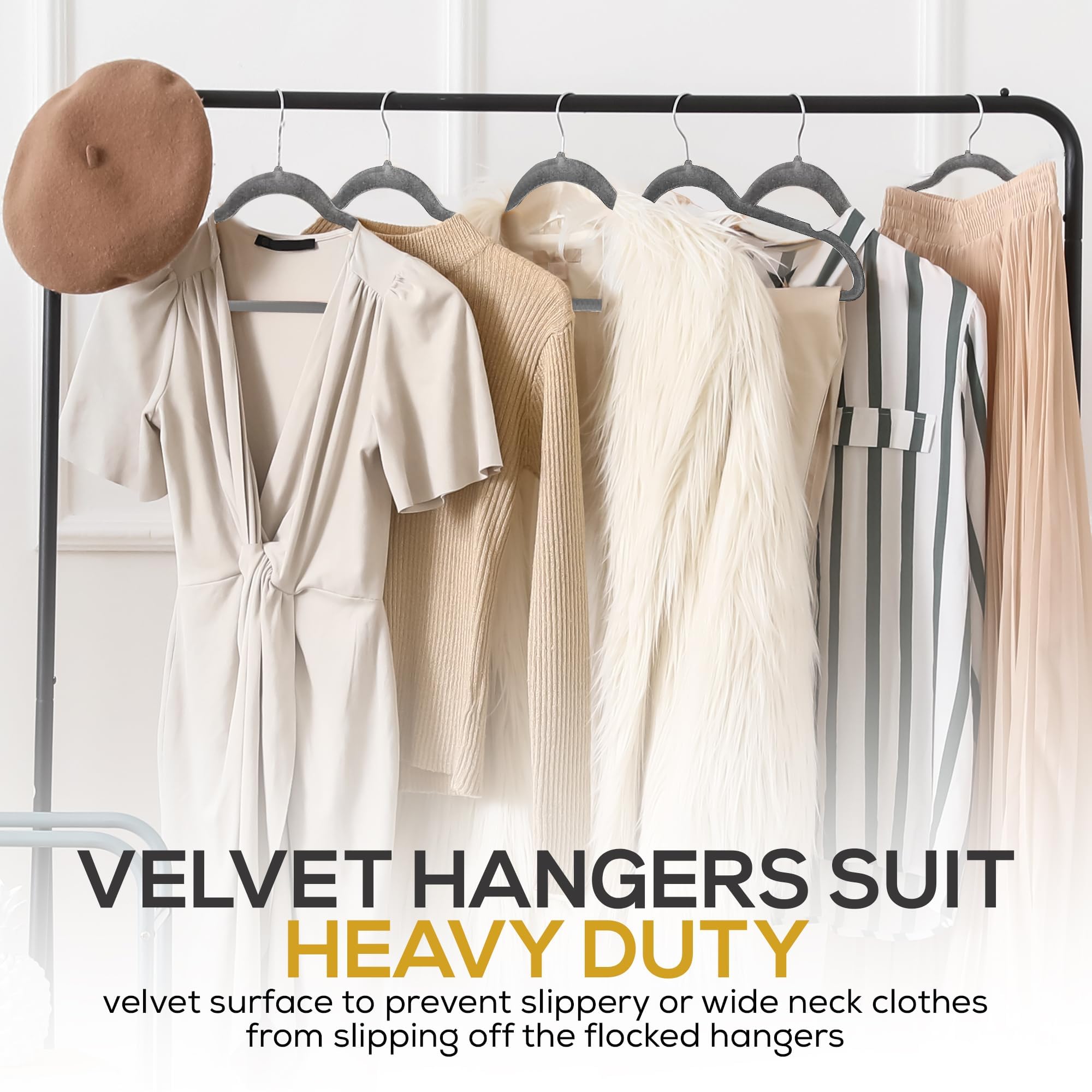 Gray TechZoo velvet hangers complement modern wardrobes and decor