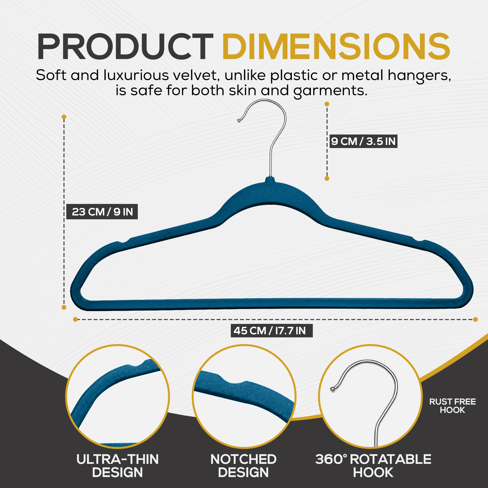 TechZoo velvet non-slip hangers secure shirts, jackets, and dresses without slipping.