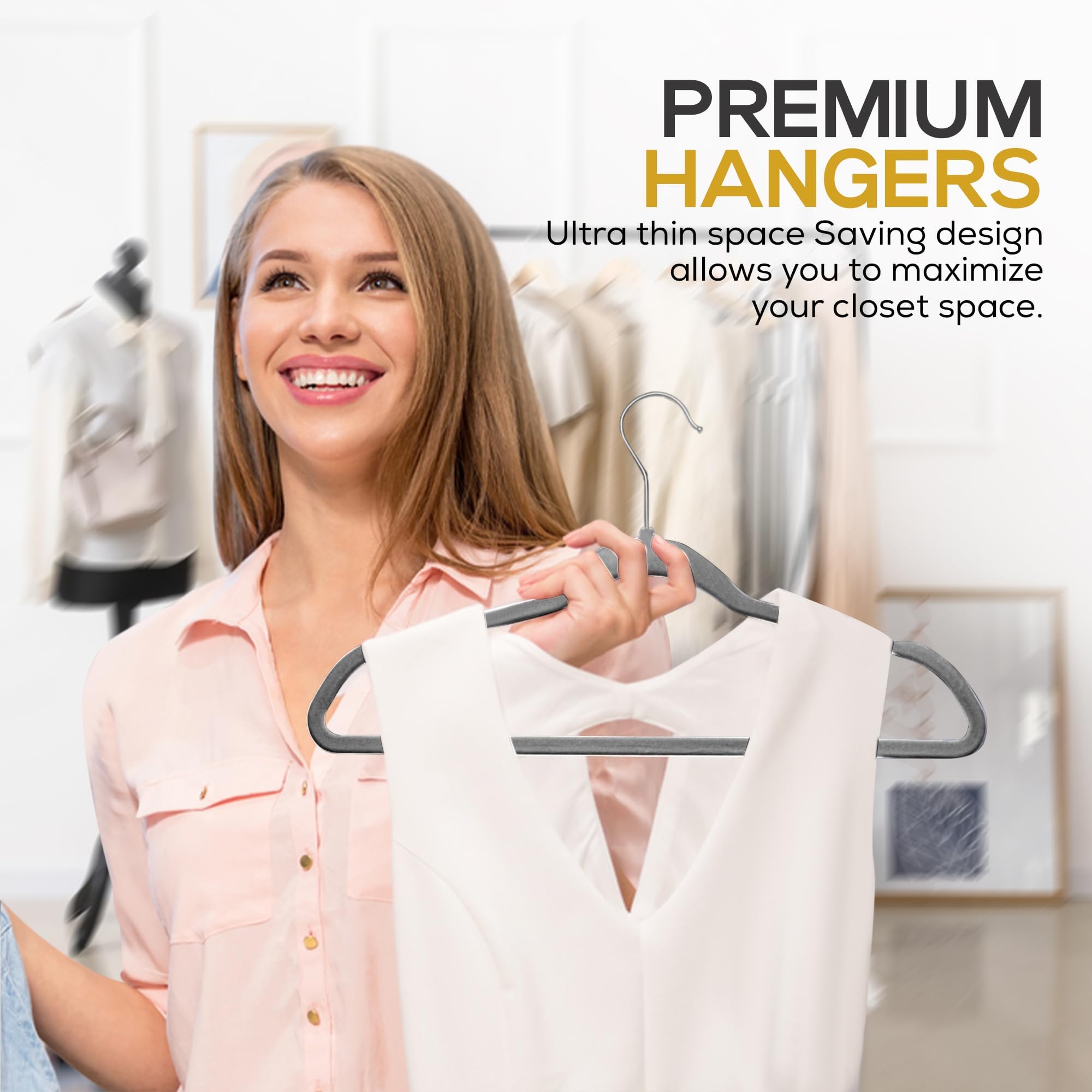 Non-slip velvet grip on TechZoo hangers prevents slipping and wrinkles