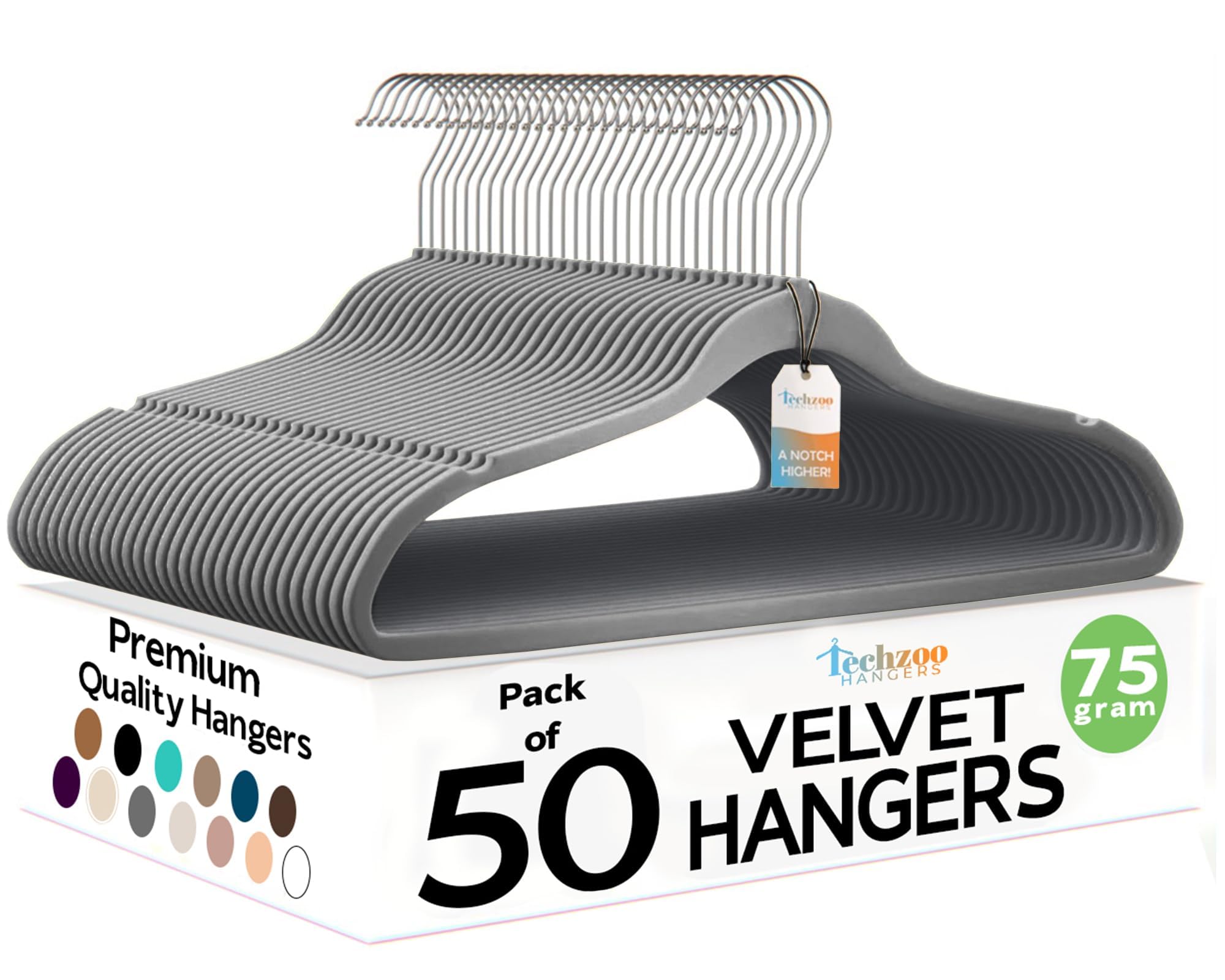 TechZoo velvet hangers with ultra-thin 1/4 inch profile saving closet space