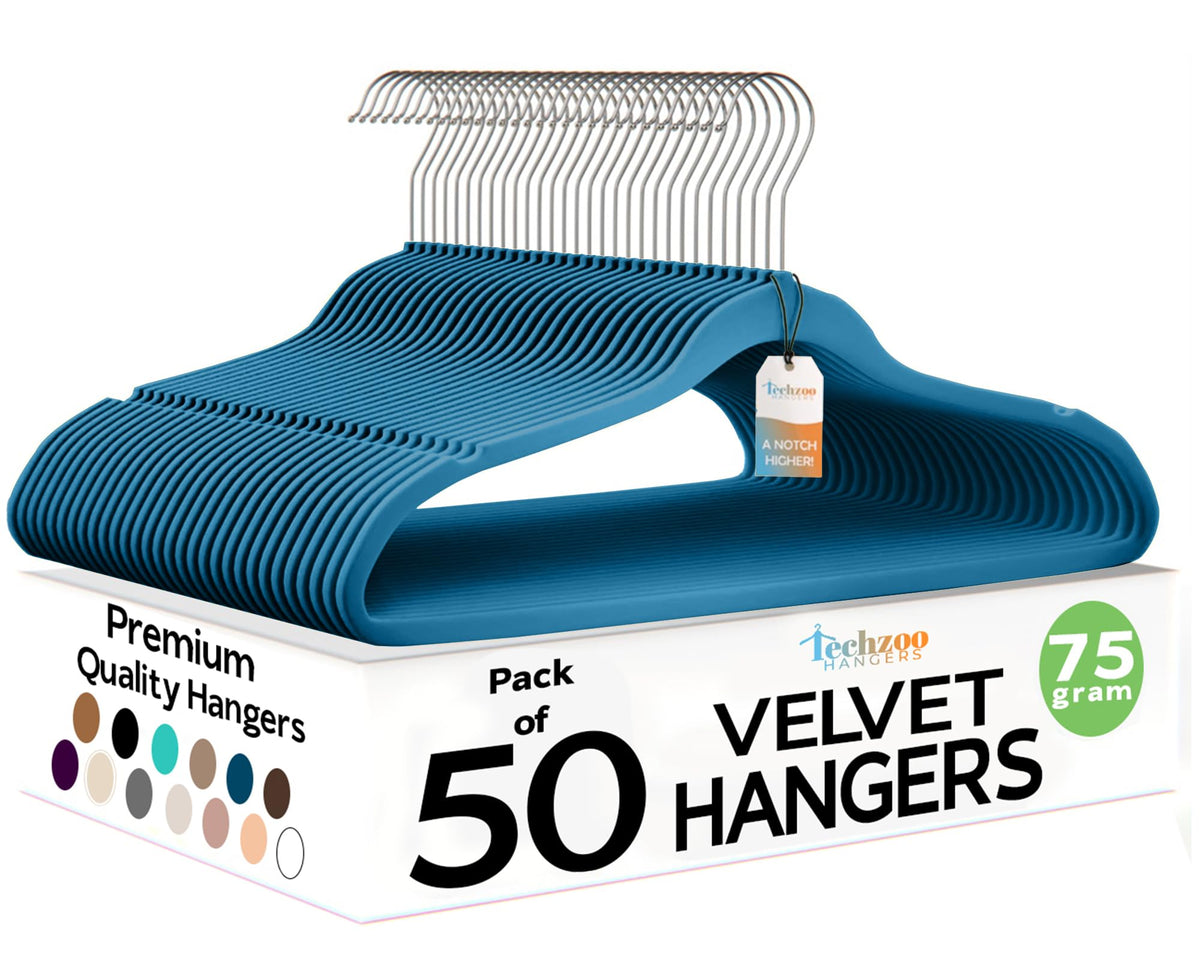 TechZoo premium velvet hangers with ultra-thin design save closet space while supporting heavy garments.