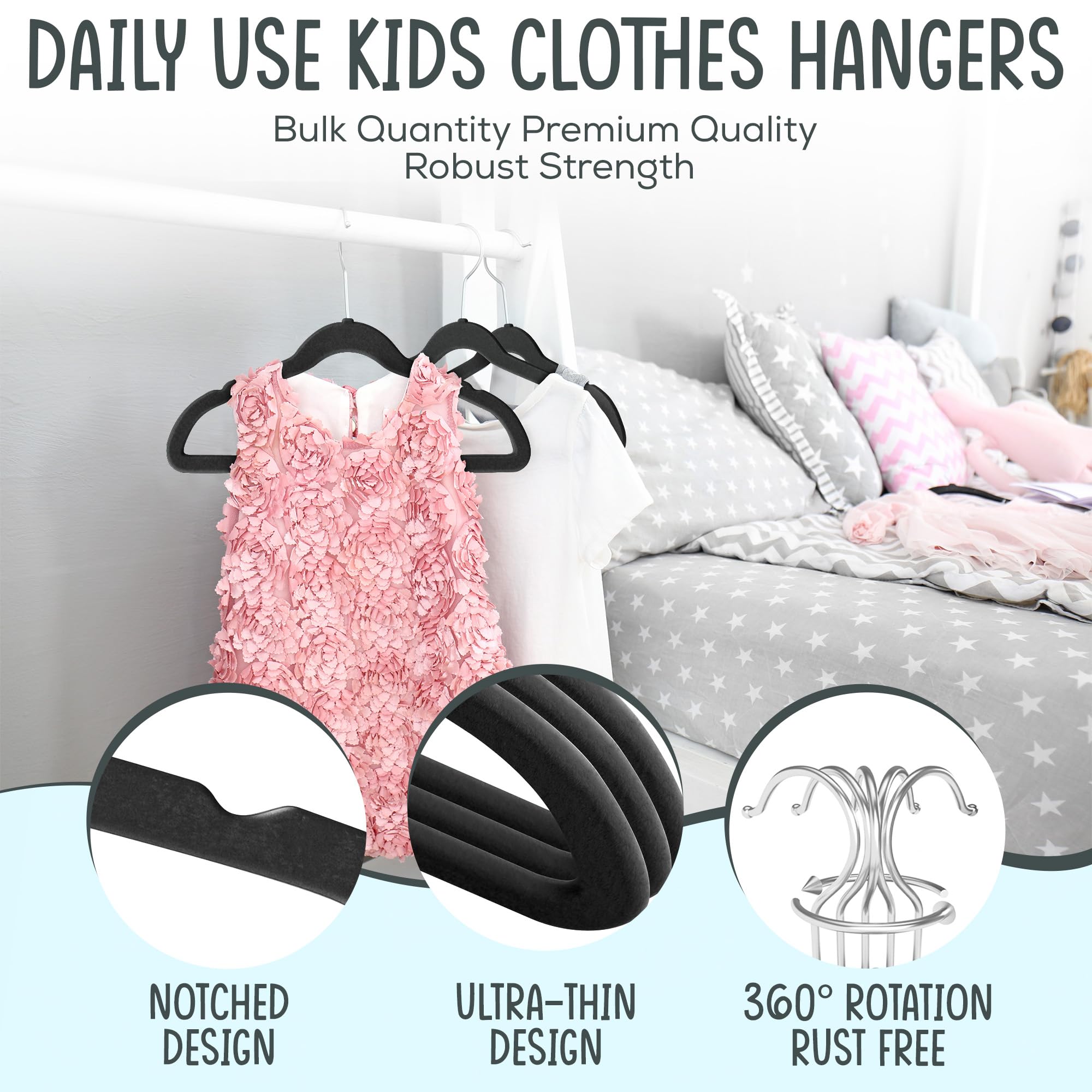 TechZoo velvet hangers with 360° swivel hook for easy access.