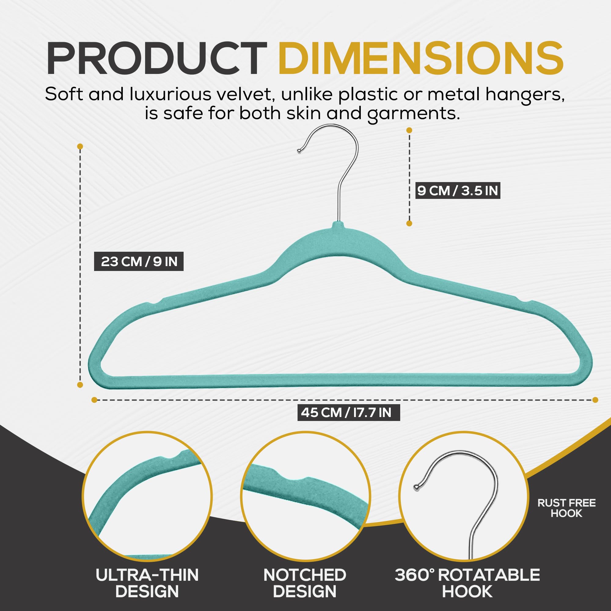 TechZoo ultra-thin hangers quarter-inch wide save space and reduce bulk.