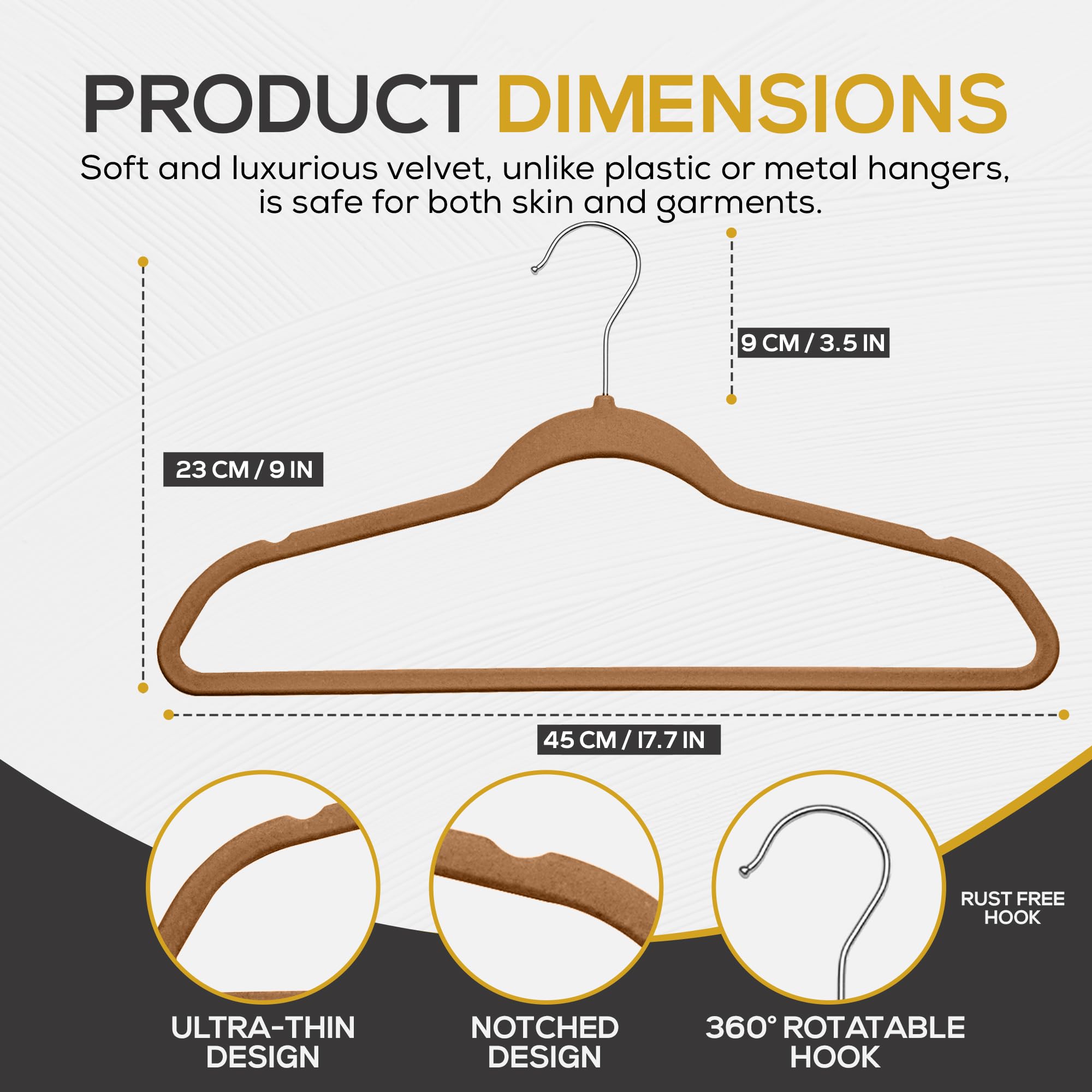 TechZoo ultra-thin velvet hangers with 1/4 inch width for extra space.
