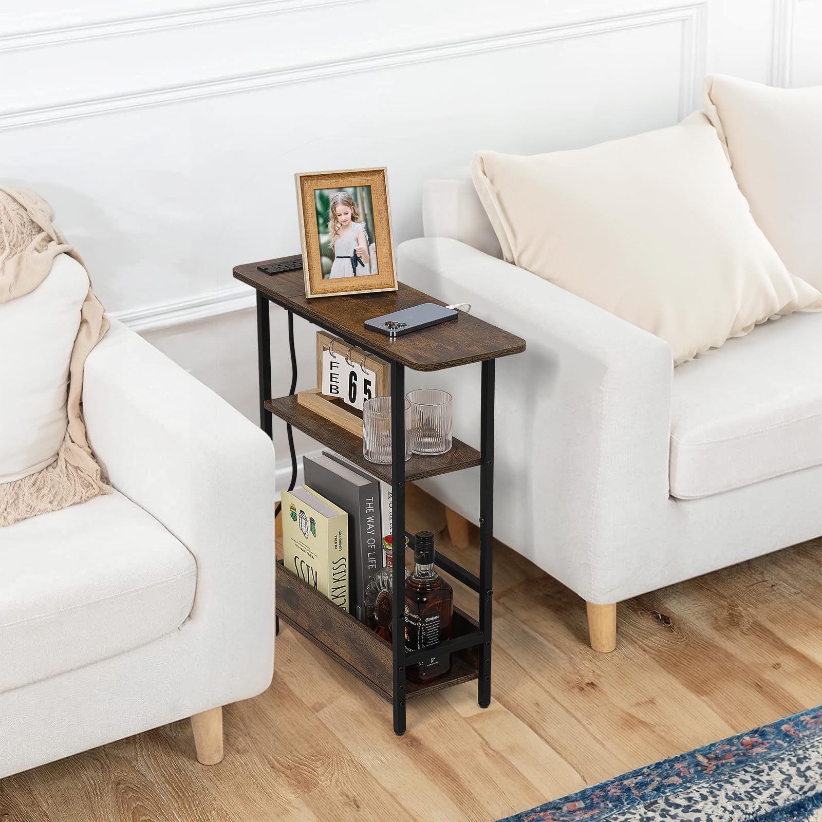 Tedheve narrow table offers a compact footprint beside the couch or bed.