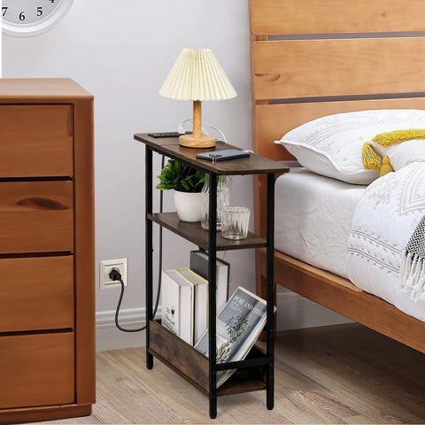 Tedheve side table with open shelves provides quick-access storage.
