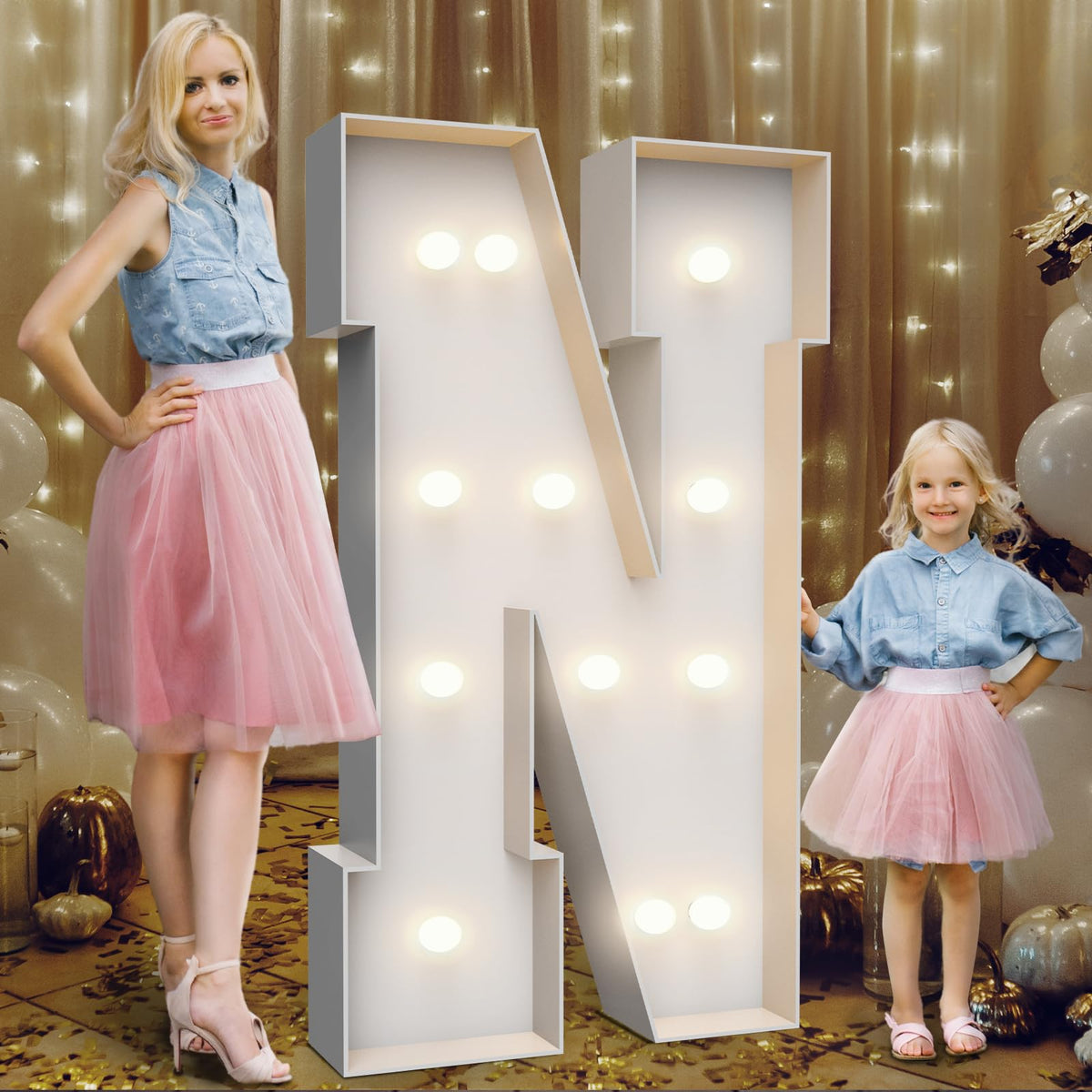 Teebloom 4ft marquee letter N with backstand and water bag for outdoor stability.