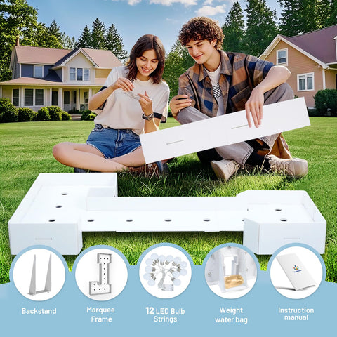 Teebloom letter L with backstand and water bag keeps decor stable indoors or outdoors.