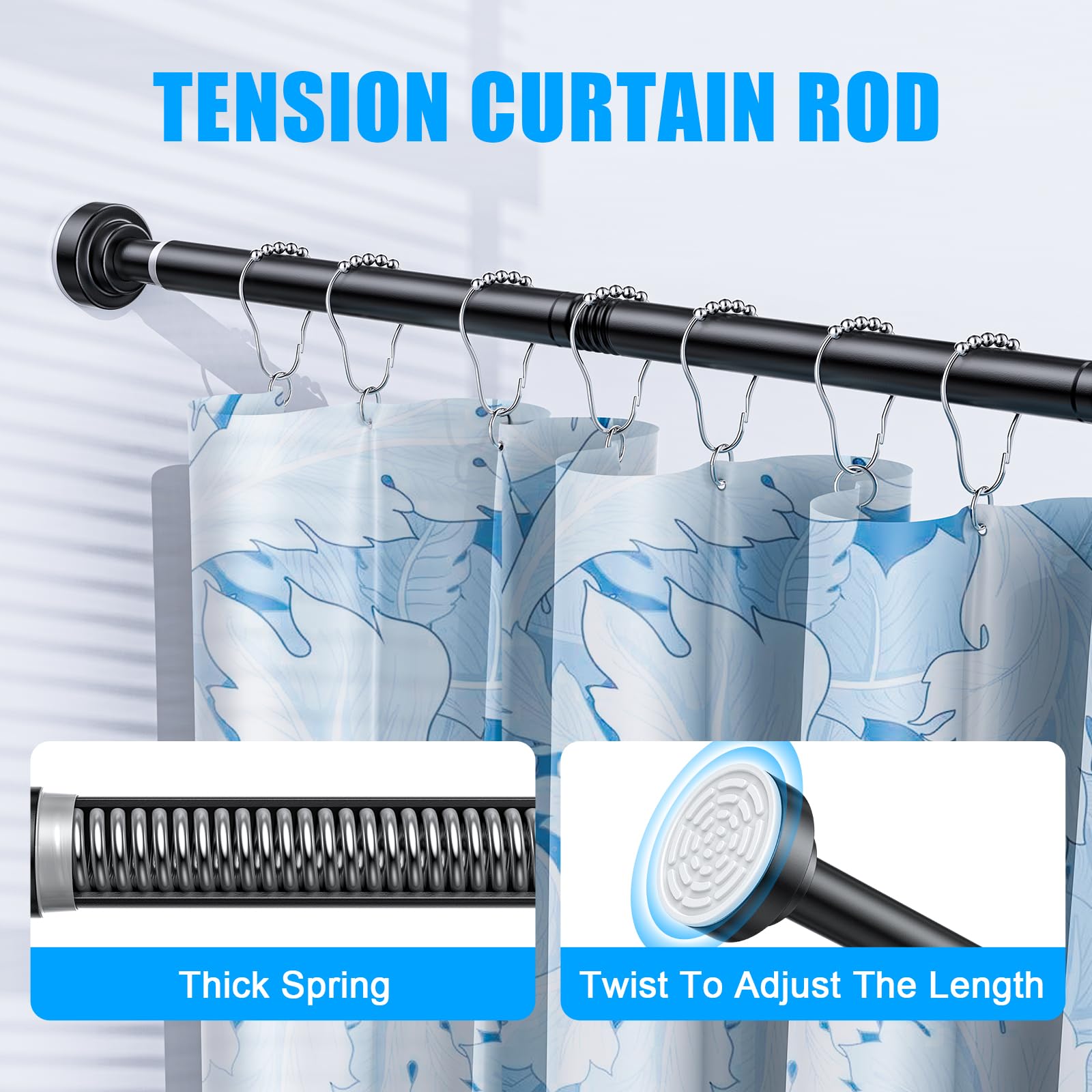 TEECK shower rod adjustable dial showing easy tension adjustment