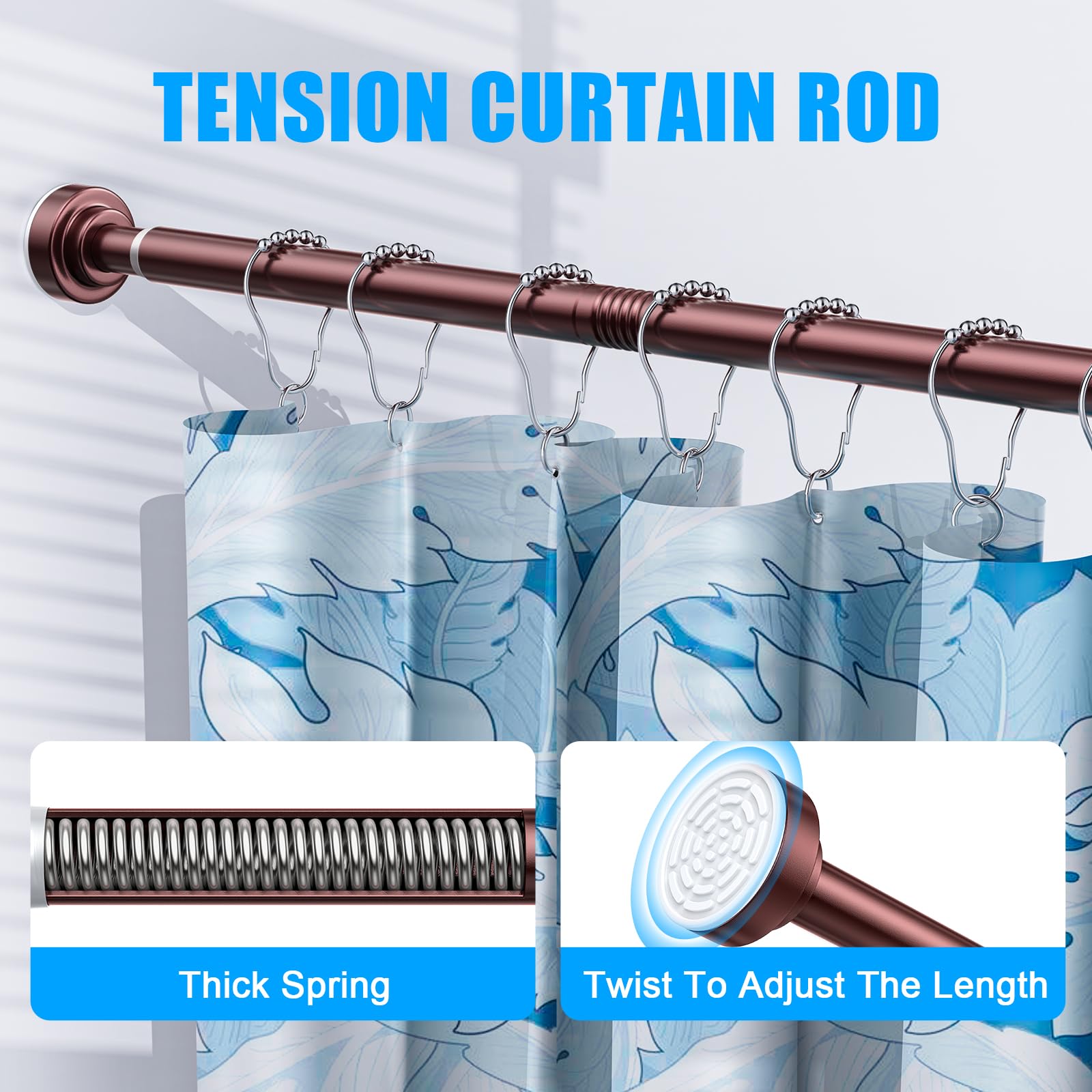 TEECK shower rod anti-slip cap keeps curtains secure