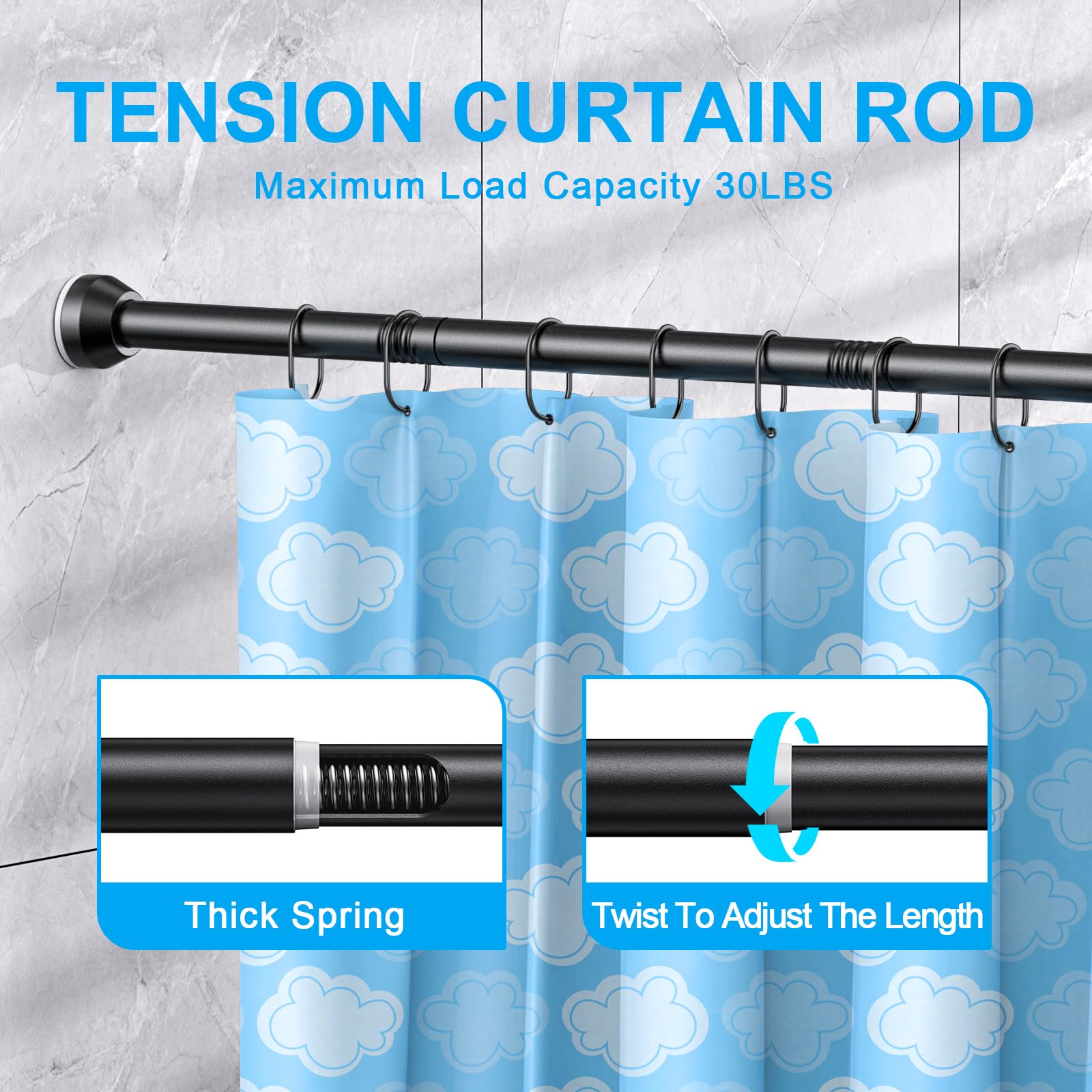 TEECK shower rod no-tools installation enables quick setup without drilling.
