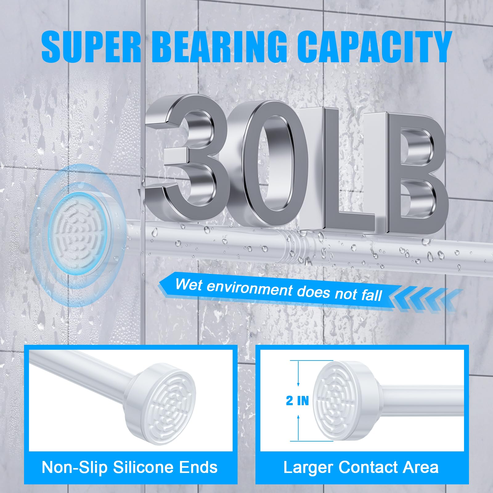 TEECK stainless steel rod with non-slip suction cups prevents slipping and shifting.