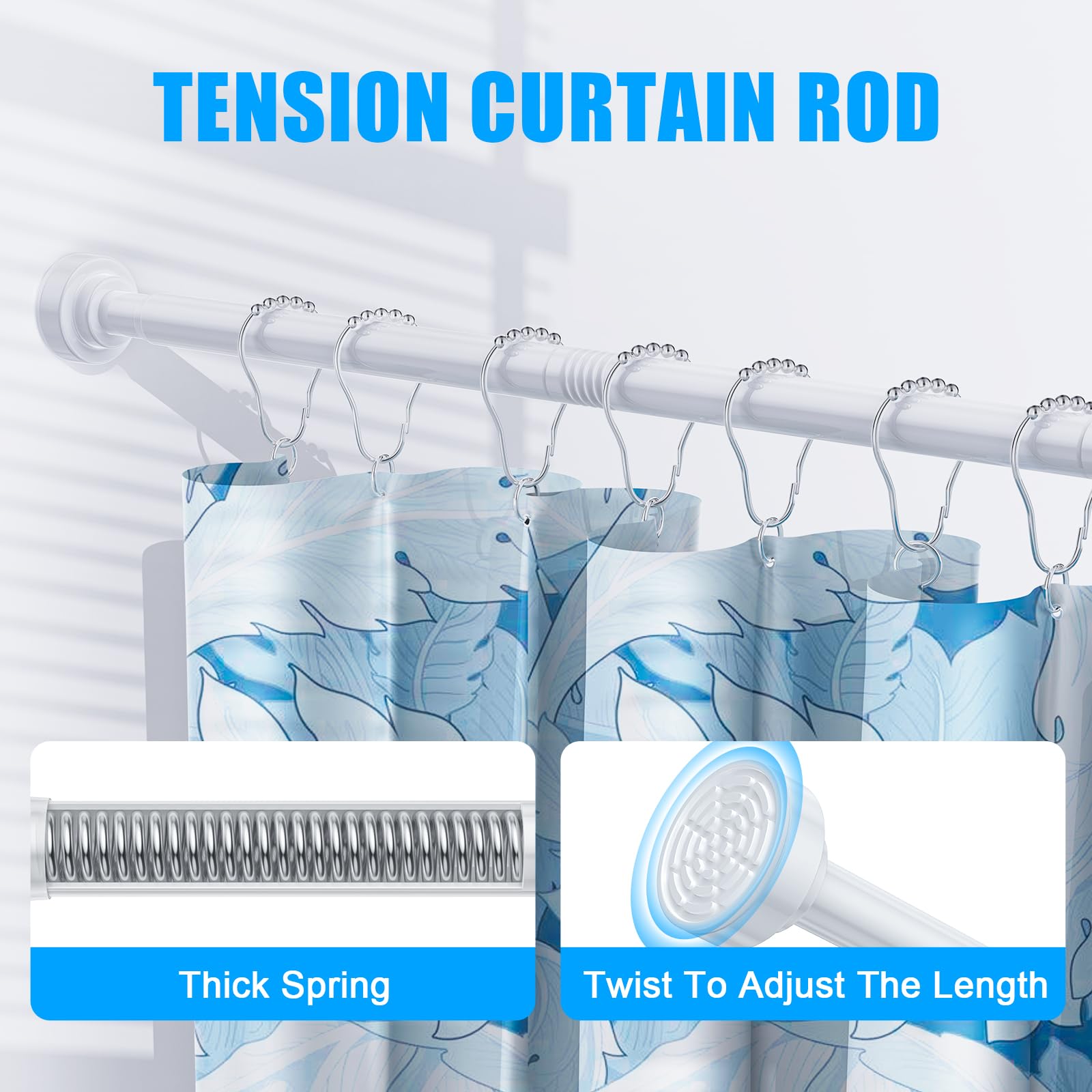TEECK shower rod tension mechanism keeps curtain securely in place during use.