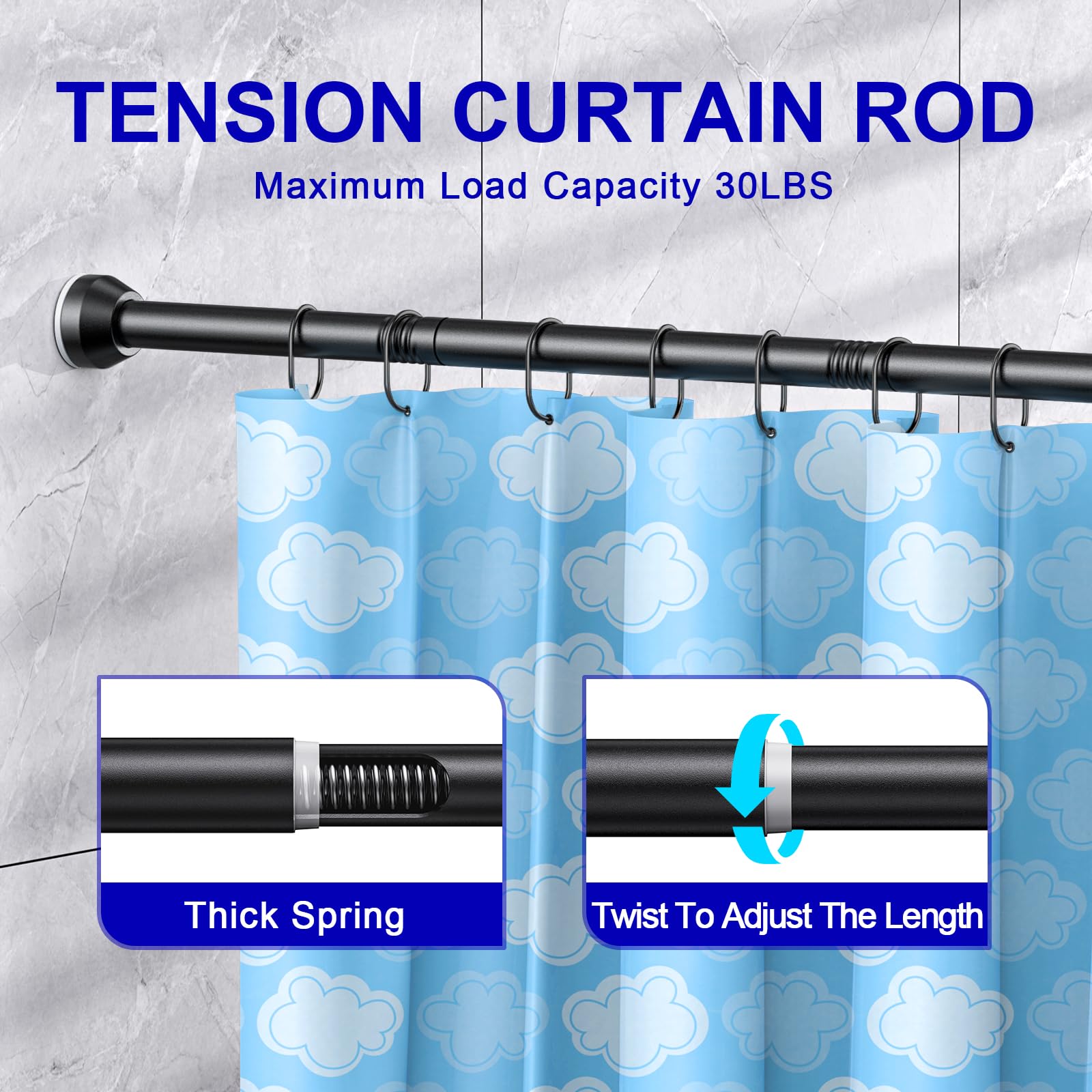 TEECK shower rod tension system keeps curtains secure without sagging