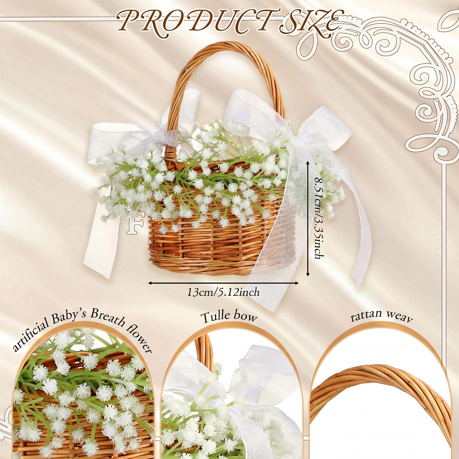 Teecyhooo woven wicker basket handle, sturdy and charming for rustic ceremonies.