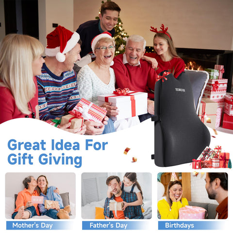 Gift-ready Teemour lumbar support pillow highlights a thoughtful travel companion